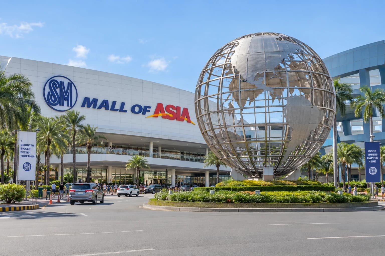 Mall of Asia entrance in Pasay with the iconic globe and Mall of Asia signage