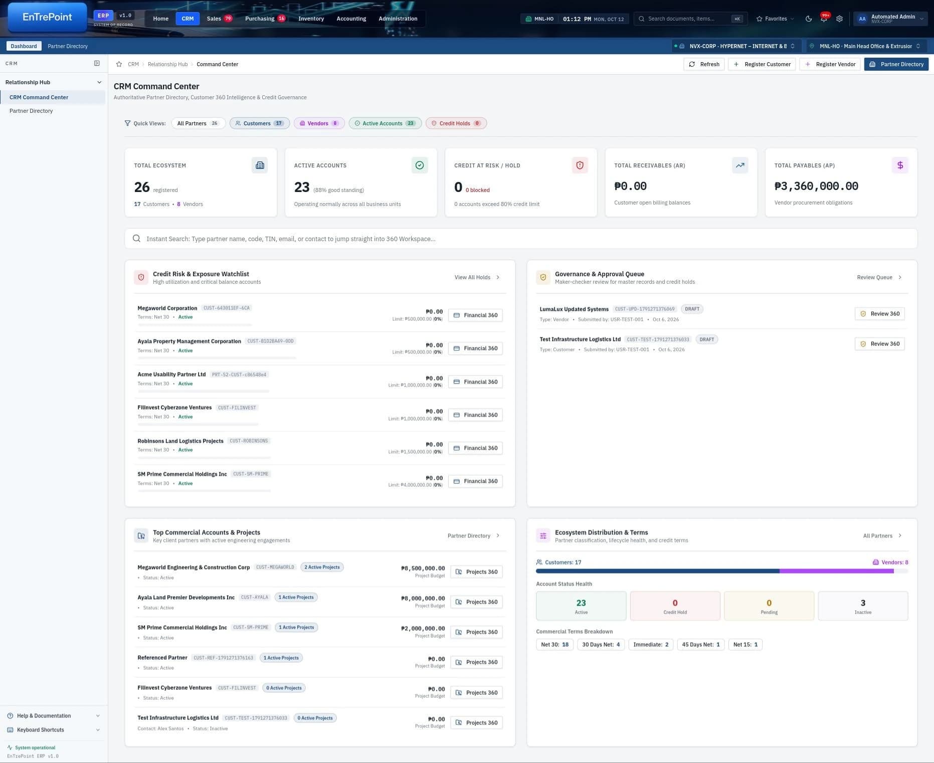 Customer & Sales Operations actual enterprise product interface