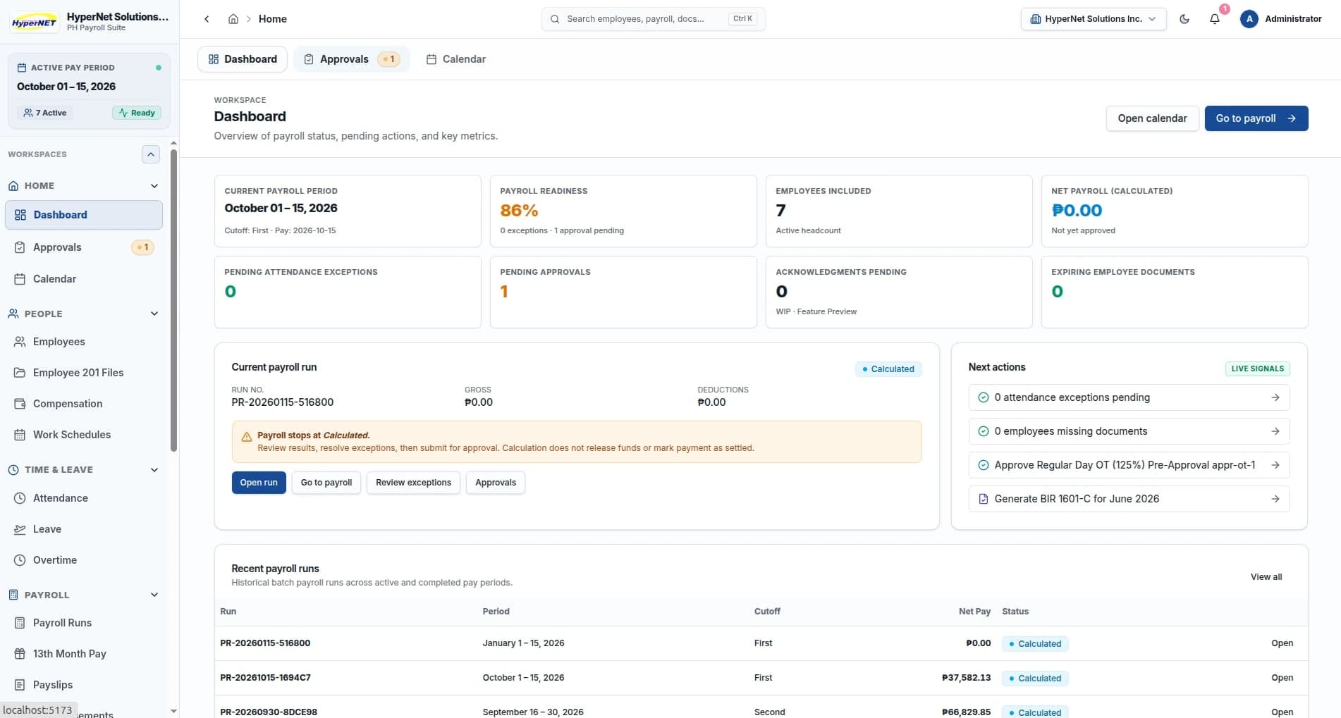 HR & Payroll Operations actual enterprise product interface