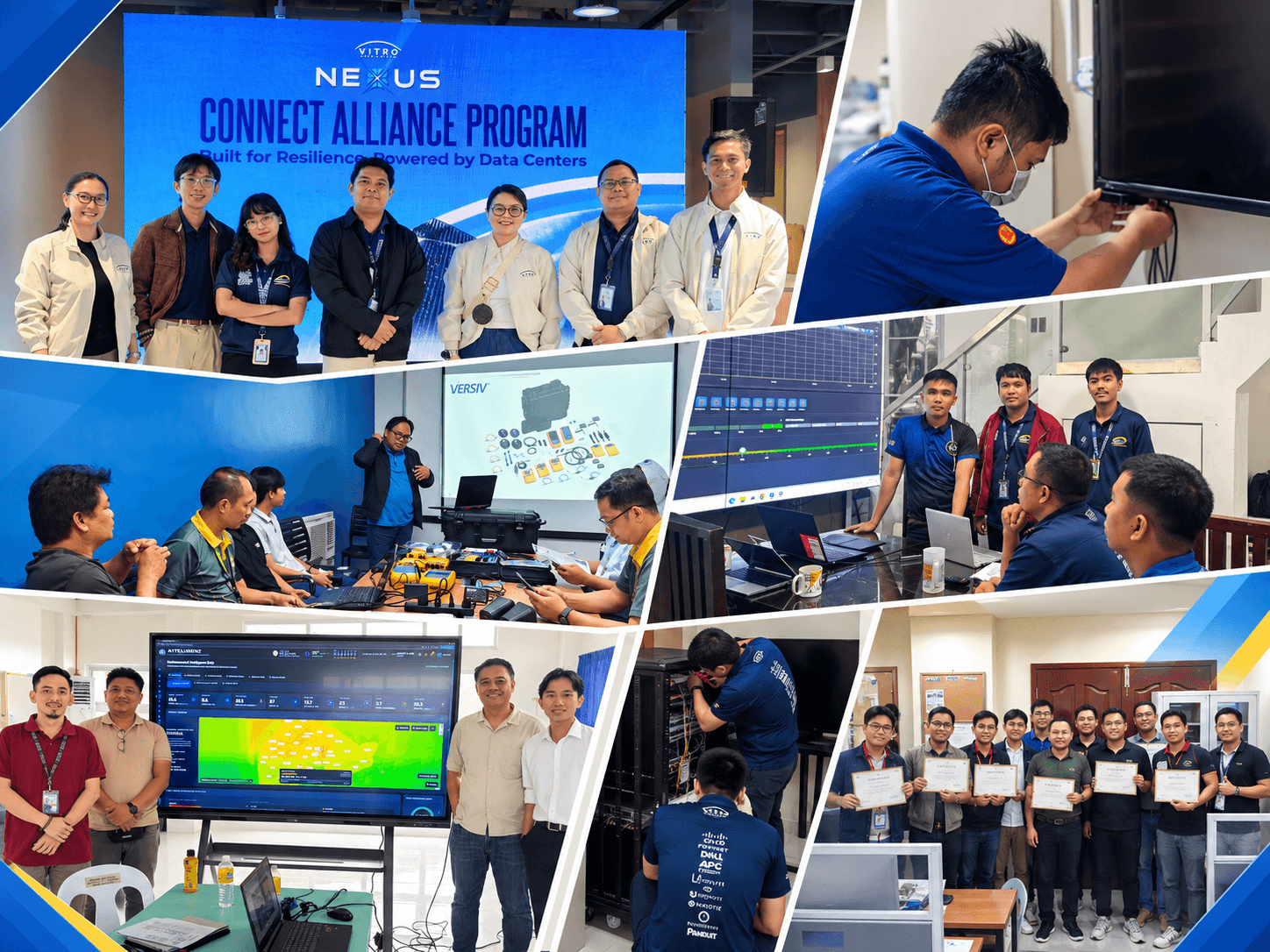 Collage of Hypernet people at industry events, technical training, equipment installations, and technology demonstrations