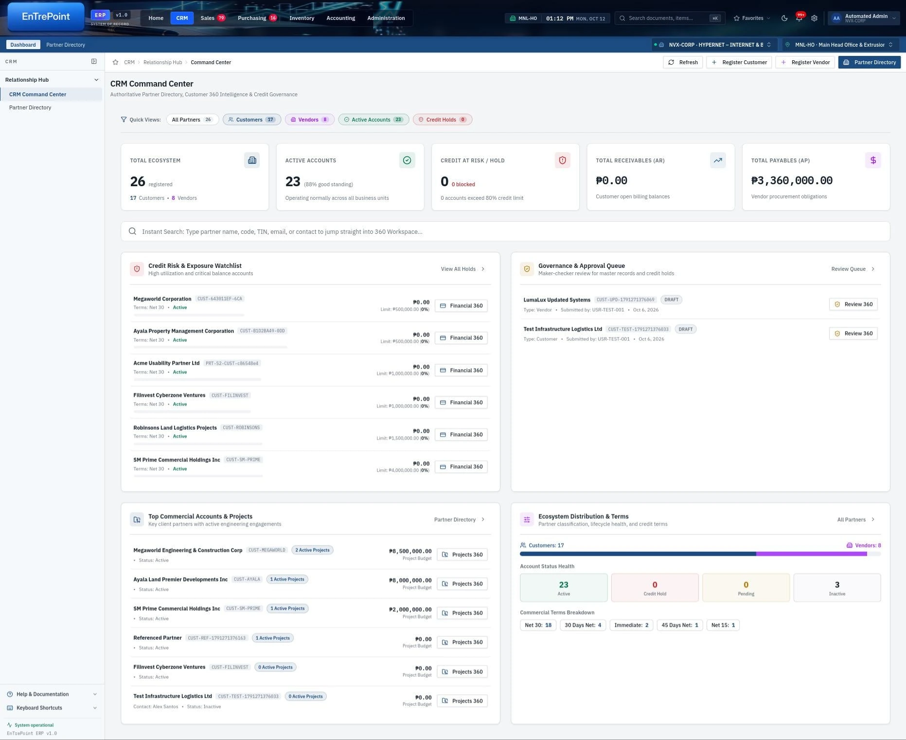 EnTrePoint ERP CRM actual product interface