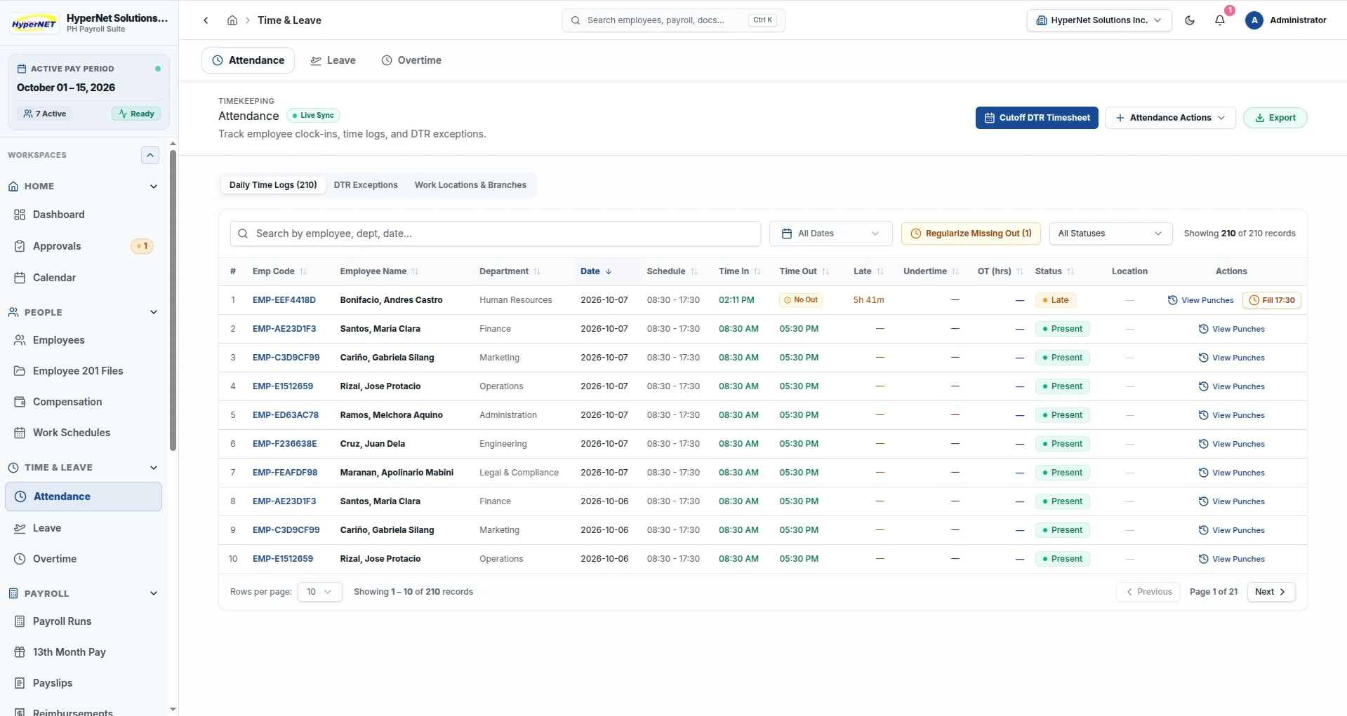EnTrePoint HR & Payroll Suite Time & attendance actual product interface