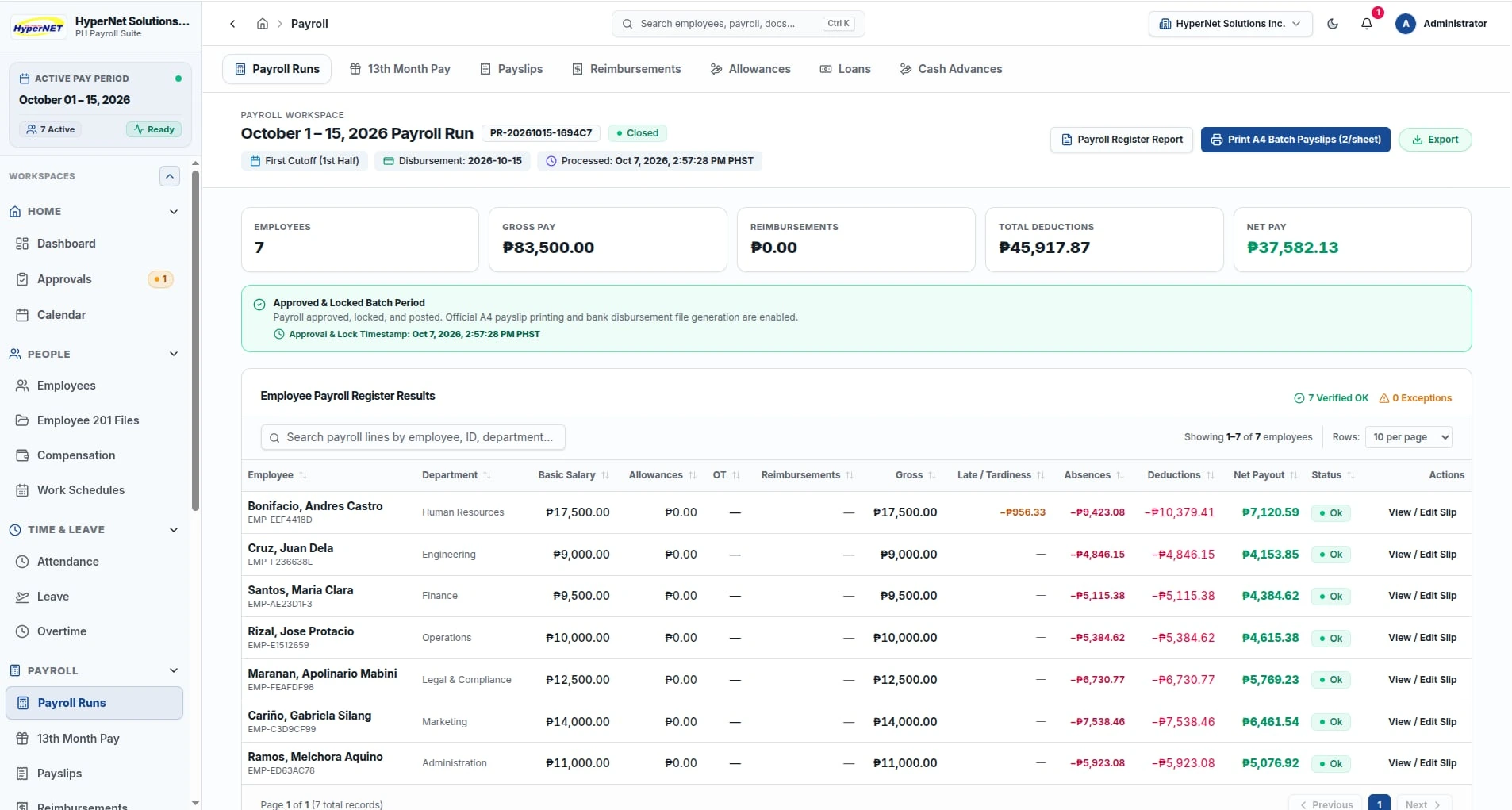 EnTrePoint HR & Payroll Suite Payroll actual product interface