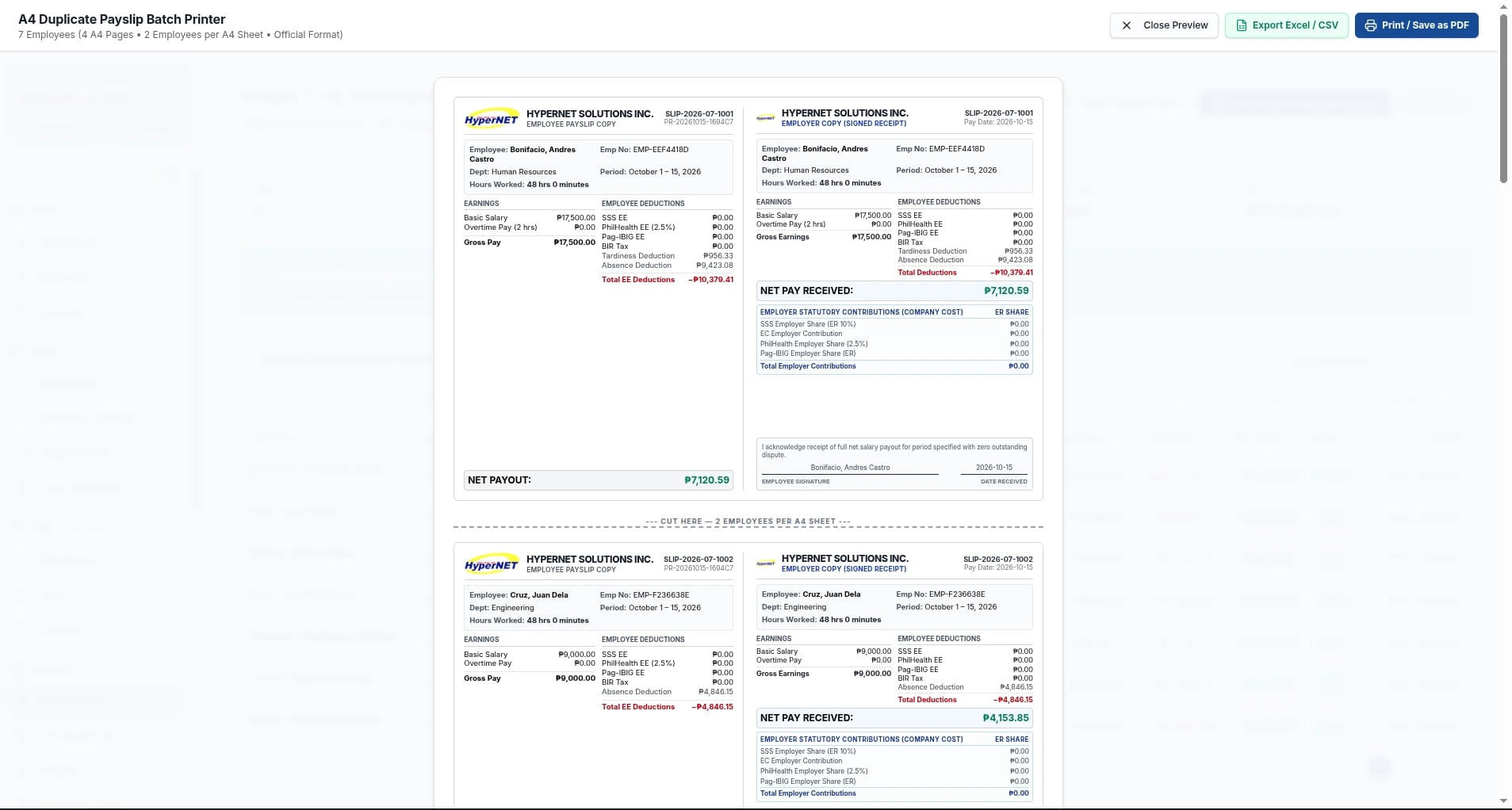 EnTrePoint HR & Payroll Suite Payslips actual product interface