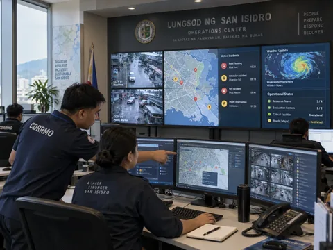 Philippine municipal command center and operations staff, editorial illustration